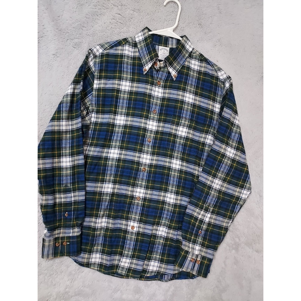 Brooks Brothers Shirt Mens Medium Tartan Plaid Flannel Regent Fit Green Blue EUC